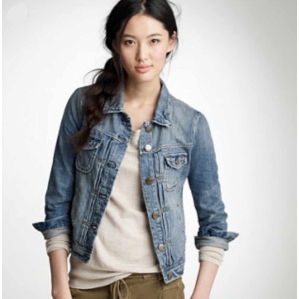 J Crew Factory Distressed Denim/Jean Jacket :: Med :: Sanded Blue Wash :: 27169